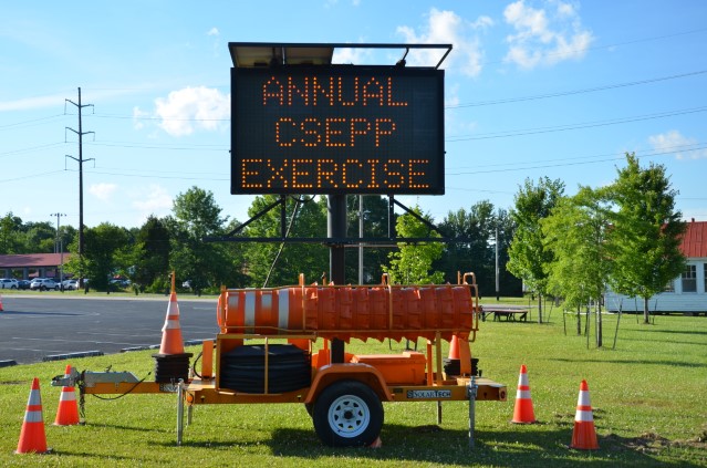 Roadside traffic sign announcing annual CSEPP exercise
